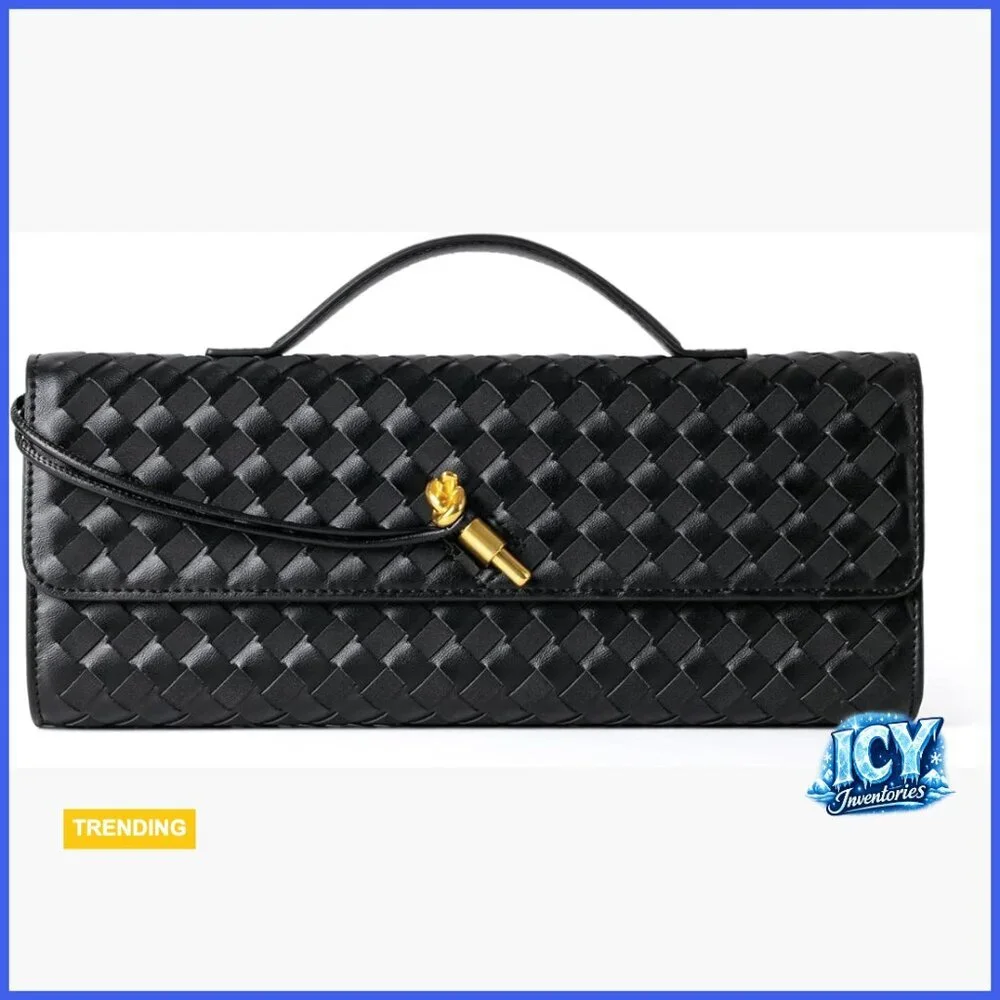 Woven Vegan Leather & Suede Evening Clutch Crossbody Bag